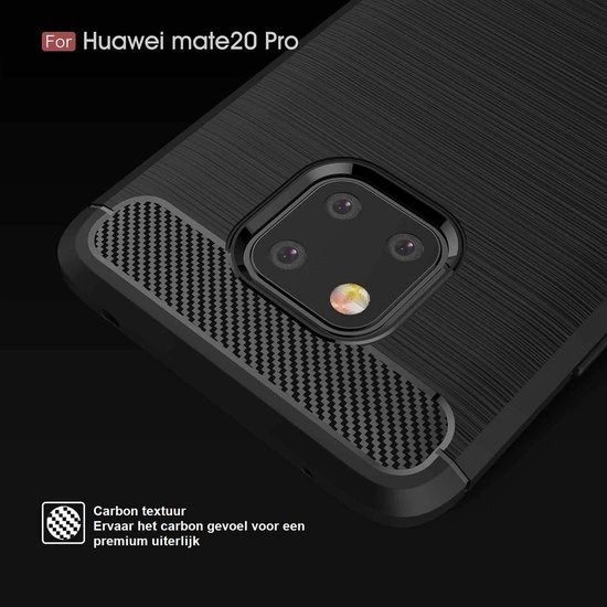 DrPhone Mate 20 PRO - Coque en TPU brossé - Coque en Siliconen anti- chute Ultimate - Look fibre de carbone - Zwart
