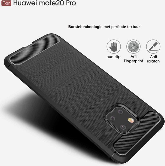 DrPhone Mate 20 PRO - Coque en TPU brossé - Coque en Siliconen anti- chute Ultimate - Look fibre de carbone - Zwart