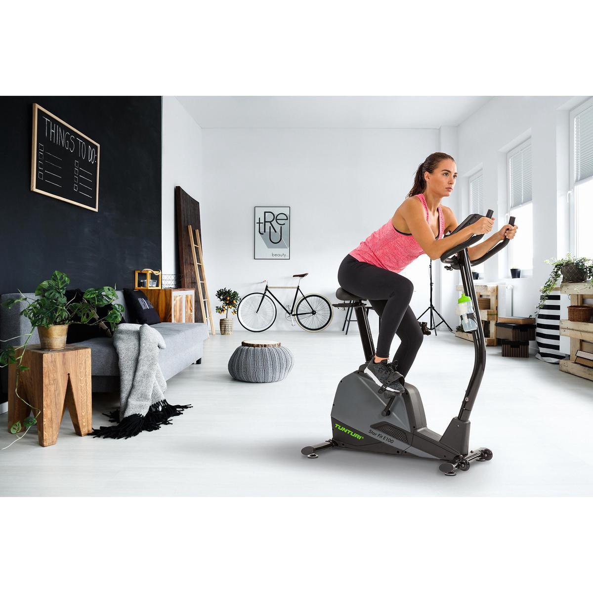 Afbeelding 3 van Tunturi Star Fit E100 Hometrainer - Fitnessfiets - 21 programma's - 24 weerstandsniveaus - Ergometer - Verstelbaar - Kleur: zwart