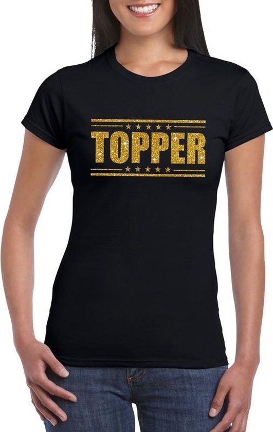 vliegtuigen baai Belonend Toppers Zwart Topper shirt in gouden glitter letters dames - Toppers  dresscode kleding XXL | bol.com