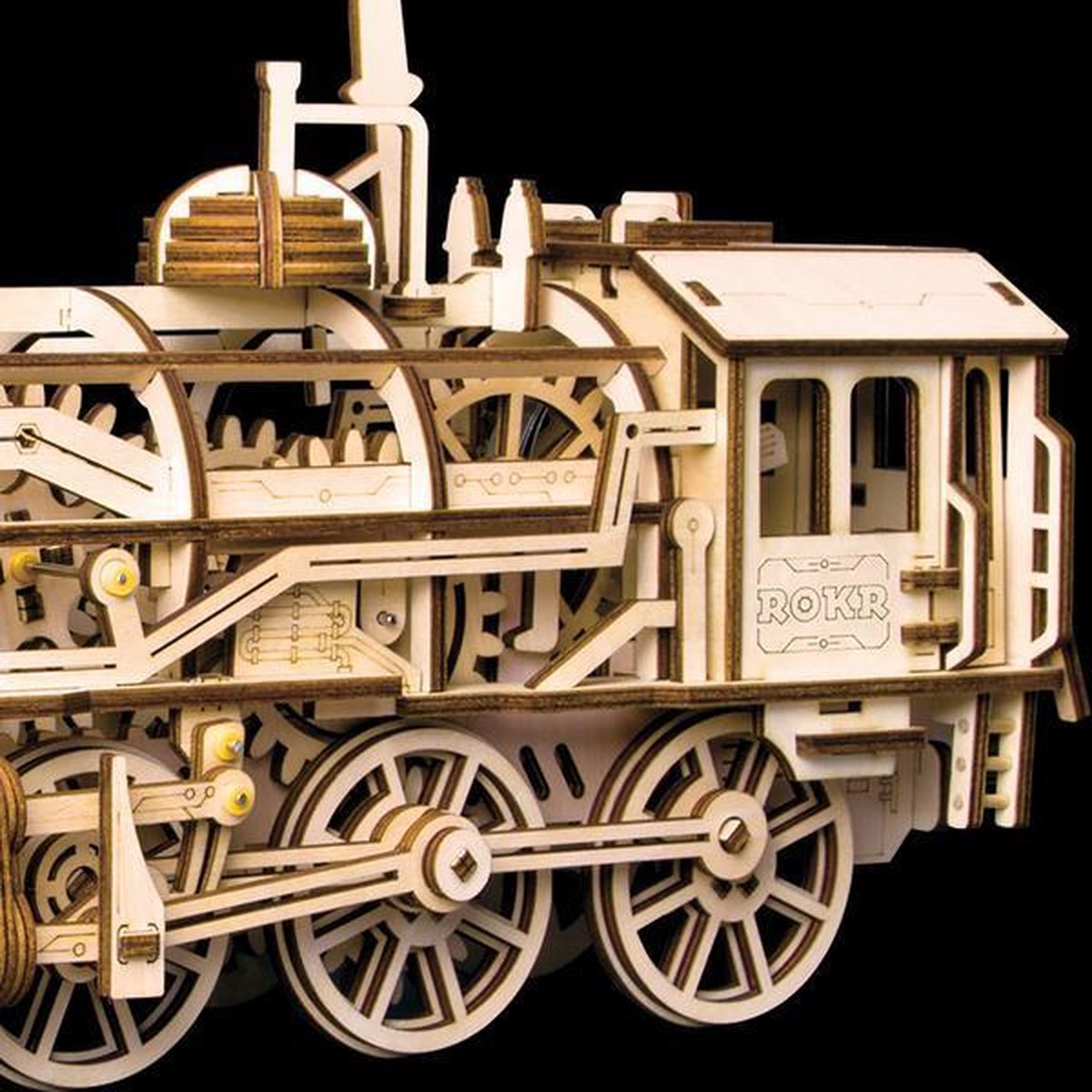 Robotime modelbouwpakket Locomotief hout 370mmx185mmx120mm - Naturel kleur — afbeelding 6