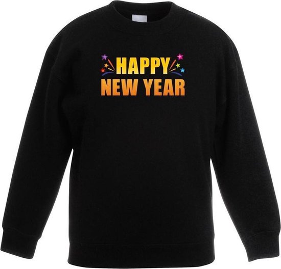 Oud en nieuw sweater/ trui Happy new year zwart heren - Nieuwjaars kleding 170/176