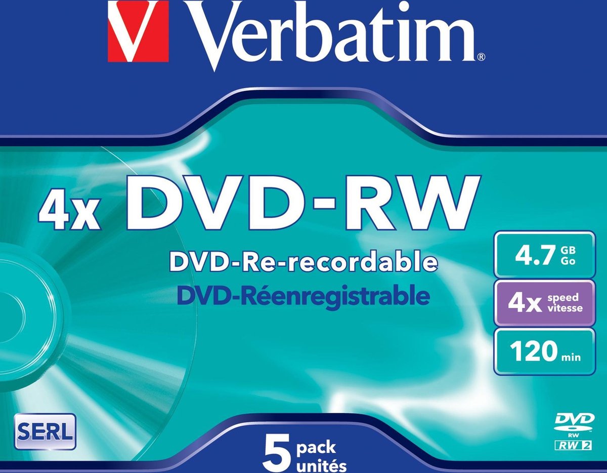 Verbatim 43285 DVD-RW disc 4.7 GB 5 stuk(s) Jewelcase Herschrijfbaar