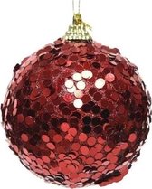 1x Kerst rode glitter/confetti kerstballen 8 cm kunststof - Onbreekbare kerstballen - Kerstboomversiering rood