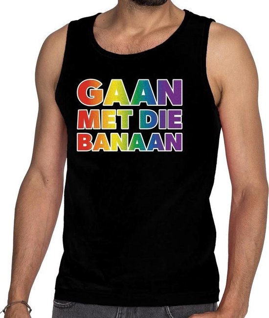 Gaypride Gaan Met Die Banaan Tanktop mouwloos Shirt Zwart Regenboog gaypride-gaan-met-die-banaan-tanktop-mouwloos-shirt-zwart-regenboog