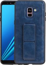 Grip Stand Hardcase Backcover voor Samsung Galaxy A8 Plus Blauw