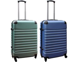 Merkloos Travelerz kofferset 2 delig ABS groot - met cijferslot - 69 liter - groen - licht blauw