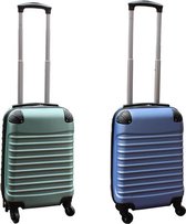 Bol.com Travelerz kofferset 2 delig ABS handbagage koffers - met cijferslot - 27 liter - groen - licht blauw aanbieding