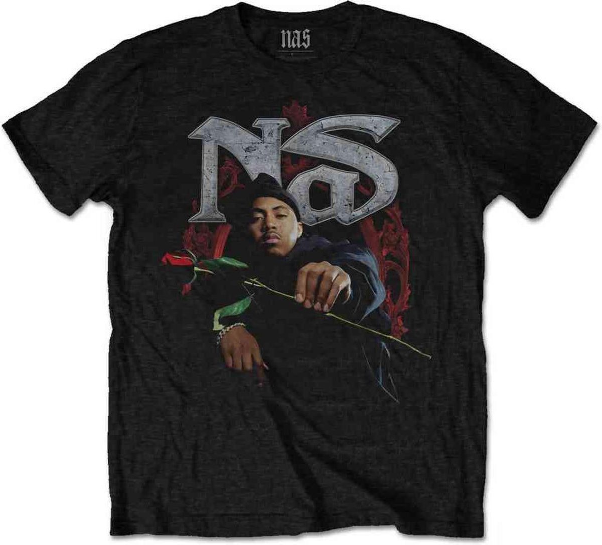 Nas - Red Rose Heren T-shirt - L - Zwart
