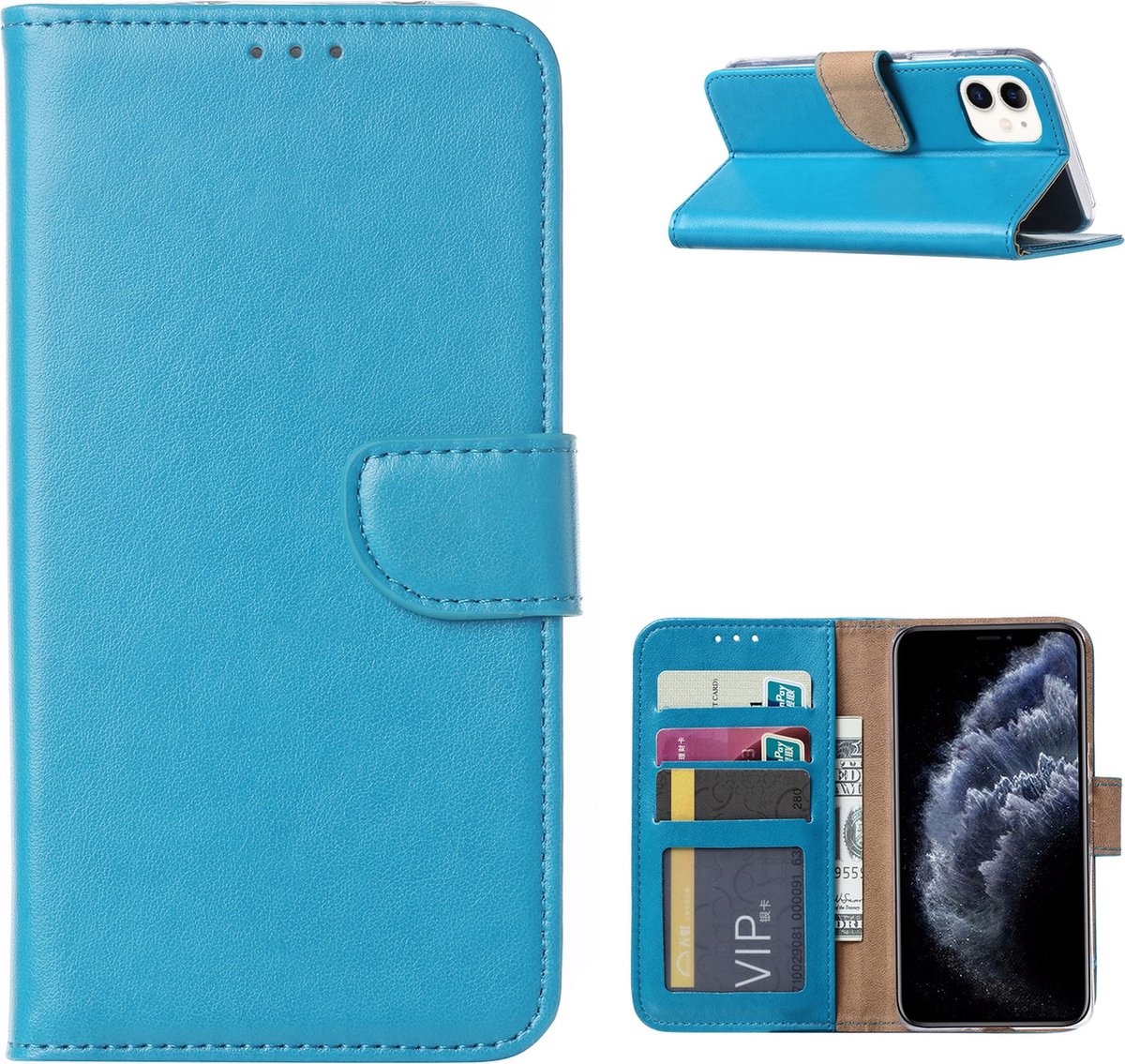Boekhoesje voor Apple iPhone 11 Pro Max Hoesje Turquoise met Pasjeshouder