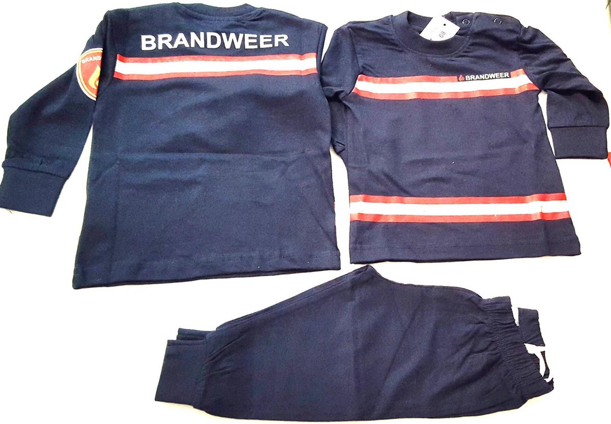 Brandweer Baby/Peuter/Kleuter/Kinderpyjama - collectie Fun2Wear rode streep / blauw - Maat 74