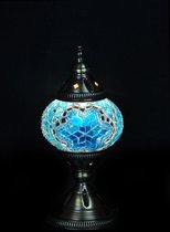 Sfeerverlichting Online tafellamp turquoise glas mozaïek Ø 13 cm en hoogte 28 cm - Turkse tafellamp - Oosterse tafellamp