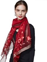 Zijde Wol Sjaal – Geborduurd – Bloemen – Rood