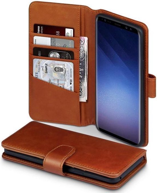 Anzai zwanger Vouwen Hoesje voor Samsung Galaxy S9 Plus (S9+), MobyDefend luxe echt leren  bookcase, Cognac... | bol.com