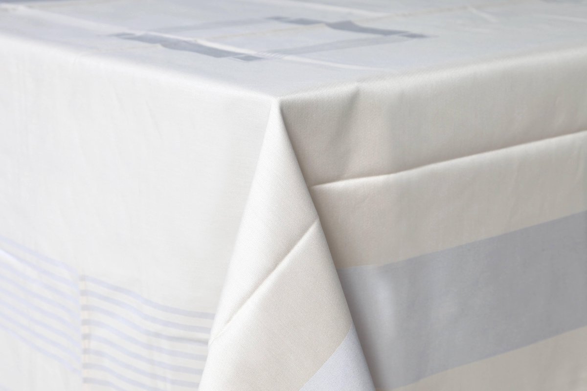 Damast Tafelkleed Lineair 190x140cm Taupe Grijs De Witte Lietaer
