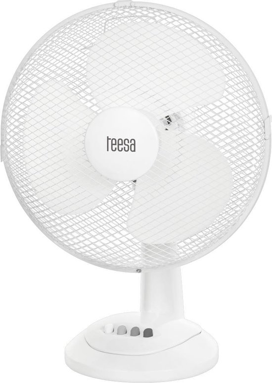 Tafelventilator Teesa TSA8023 wit, 3 snelheden, 30 cm, verstelbaar, oscillatie, metalen rooster, stil