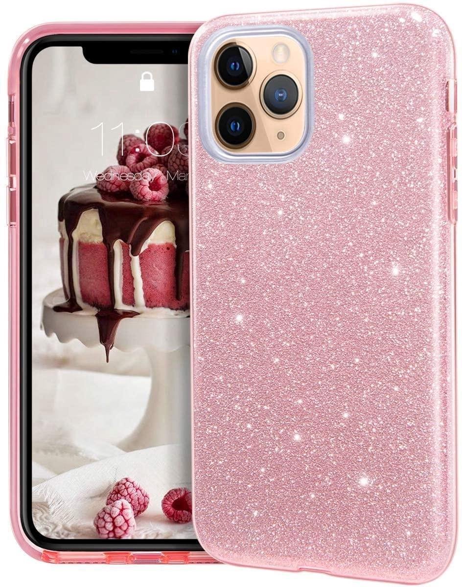 Geschikt voor Apple iPhone 11 Pro Max Backcover - Roze - Glitter Bling Bling - TPU case