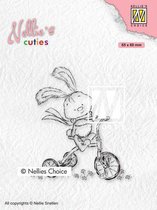 NCCS004 Stempel Nellie Snellen - Nellie's Cuties - Clearstamp - konijn of haas op fiets - driewieler - kinderkaart