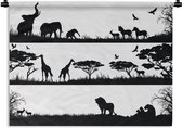 Wandkleed Afrika illustratie - Een illustratie van een set van Afrikaanse wilde dieren Wandkleed katoen 90x67 cm - Wandtapijt met foto