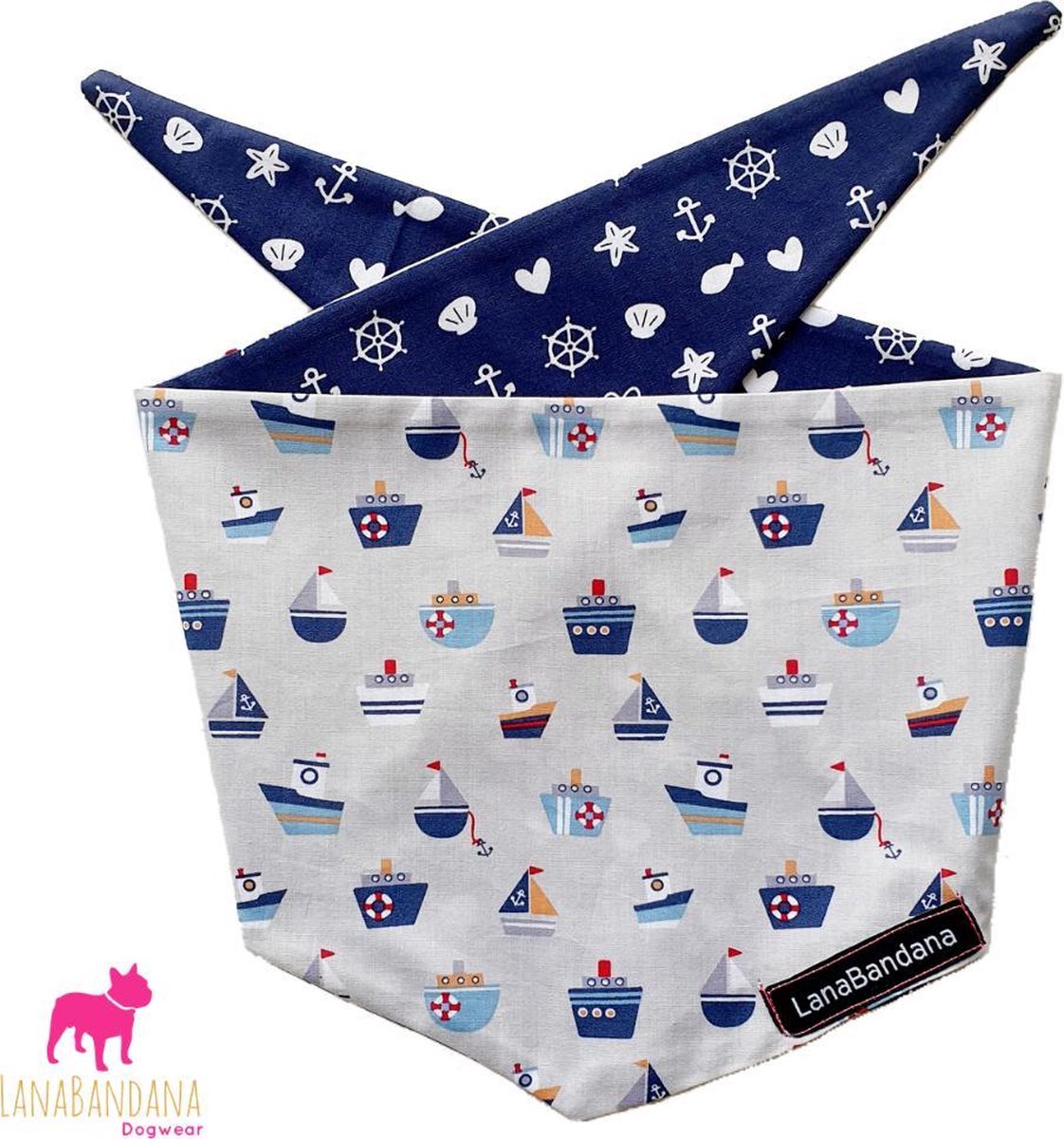 Honden bandana | Knoopbandana | Boats Grey maat S