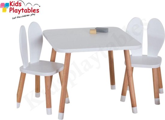 Verdorie Classificatie Wat Vierkante Kindertafel met 2x Konijnenoren stoeltje - 1 tafel en 2 stoelen  voor... | bol.com