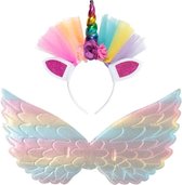 Eenhoorn Unicorn jurk set regenboog vleugels + haarband prinsessen jurk verkleedkleding