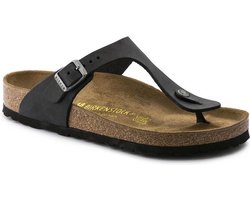 Birkenstock Gizeh Teenslipper 0845251 Zwart Gevet Leer Normaal