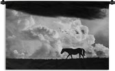 Wandkleed Wilde Mustangs - Silhouet van wild paard tegen stormachtige wolken Wandkleed katoen 120x80 cm - Wandtapijt met foto