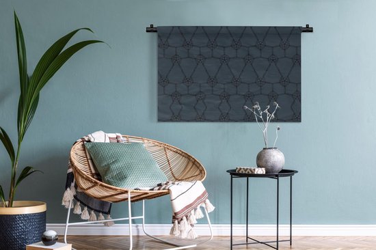 Tapisserie Luxe - Motif Luxe de fleurs et lignes noires sur fond bleu foncé Tapisserie en coton 90x60 cm - Tapisserie avec photo