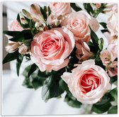 Forex - Roze Rozen met Groene Bladeren - 50x50cm Foto op Forex