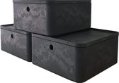 Curver Beton Opbergboxen Vierkant - Set Van 3 Stuks Met Deksels! - Kunststof -Betonlook - Beton Box - Stapelbaar - Antraciet
