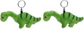 Set van 2x stuks pluche knuffel Brontosaurus dinosaurus sleutelhanger 16 cm - Dieren knuffel cadeaus artikelen voor kinderen