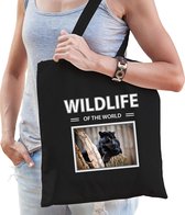 Dieren Zwarte panter foto tas katoen volw + kind zwart - wildlife of the world - kado boodschappentas/ gymtas / sporttas - Panters