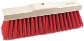 Harde straatbezem/buitenbezem kop elaston 42 cm met rode synthetische haren extra vol - schoonmaken - bezems