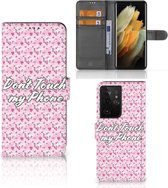 Bookcase Geschikt voor Samsung Galaxy S21 Ultra Hoesje Flowers Pink DTMP