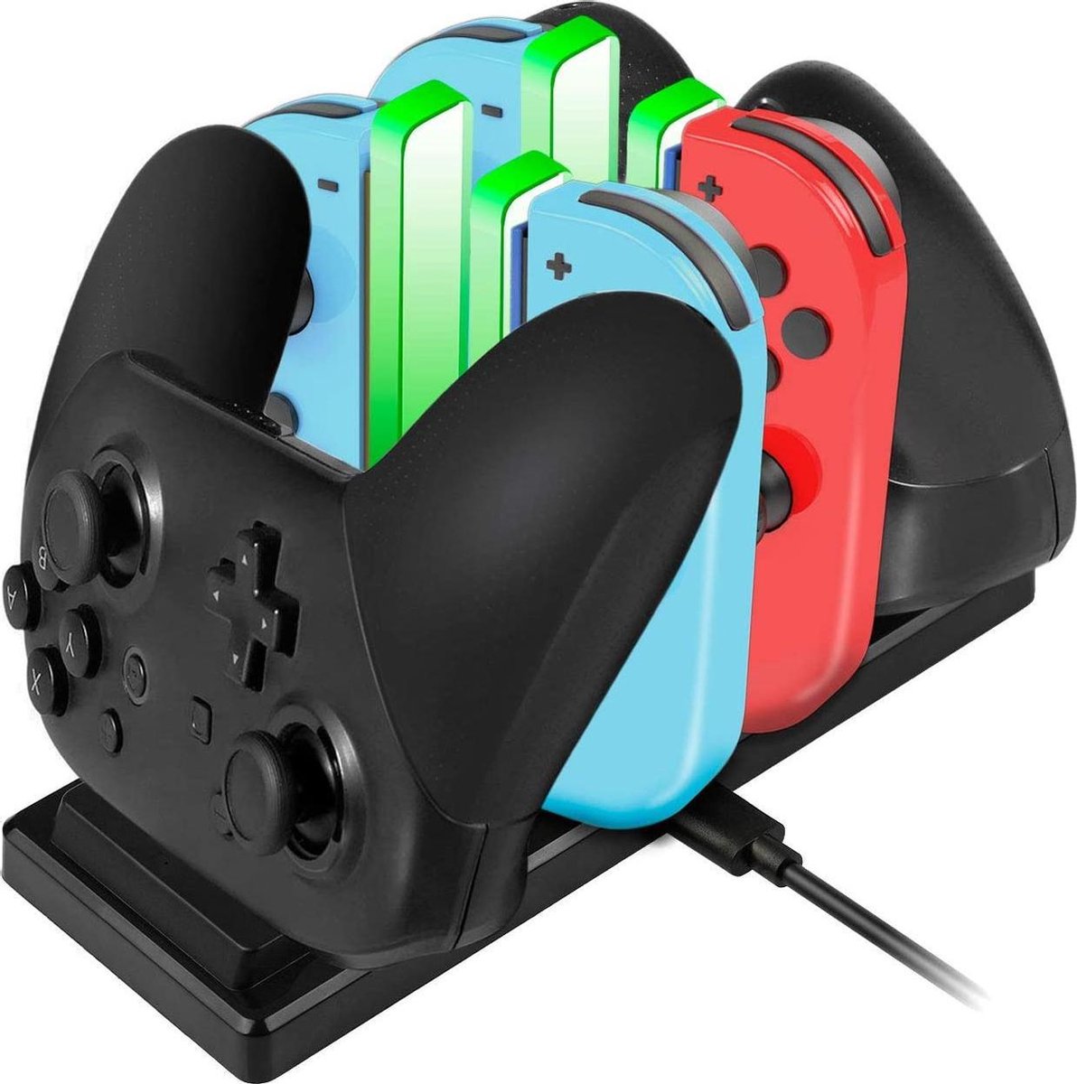 Iplay 6 in 1 Premium geschikt voor Nintendo Switch Docking Station Joy-Con en Pro controller Oplaadstation Zwart Inclusief USB-C Kabel