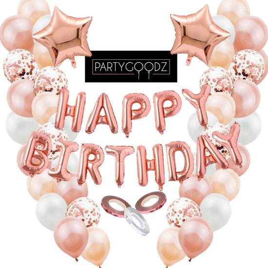 Partygoodz - 58 Stuks - Rose Goud Verjaardag - Decoratie Versiering met  Ballonnen -... | bol.com