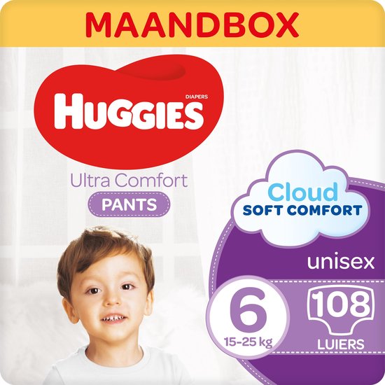 Huggies Culottes absorbantes bébé Ultra Comfort- Taille 6 (15-25 kg) - Unisexe - 108 couches