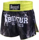 Boxeur Des Rues - Kick/Thai Short - Camou Sublimation Print - Zwart/Geel - XXL