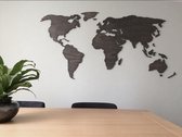 Paspartoet Houten wereldkaart met landgrenzen - 160x80 cm - blackwash - houten wanddecoratie