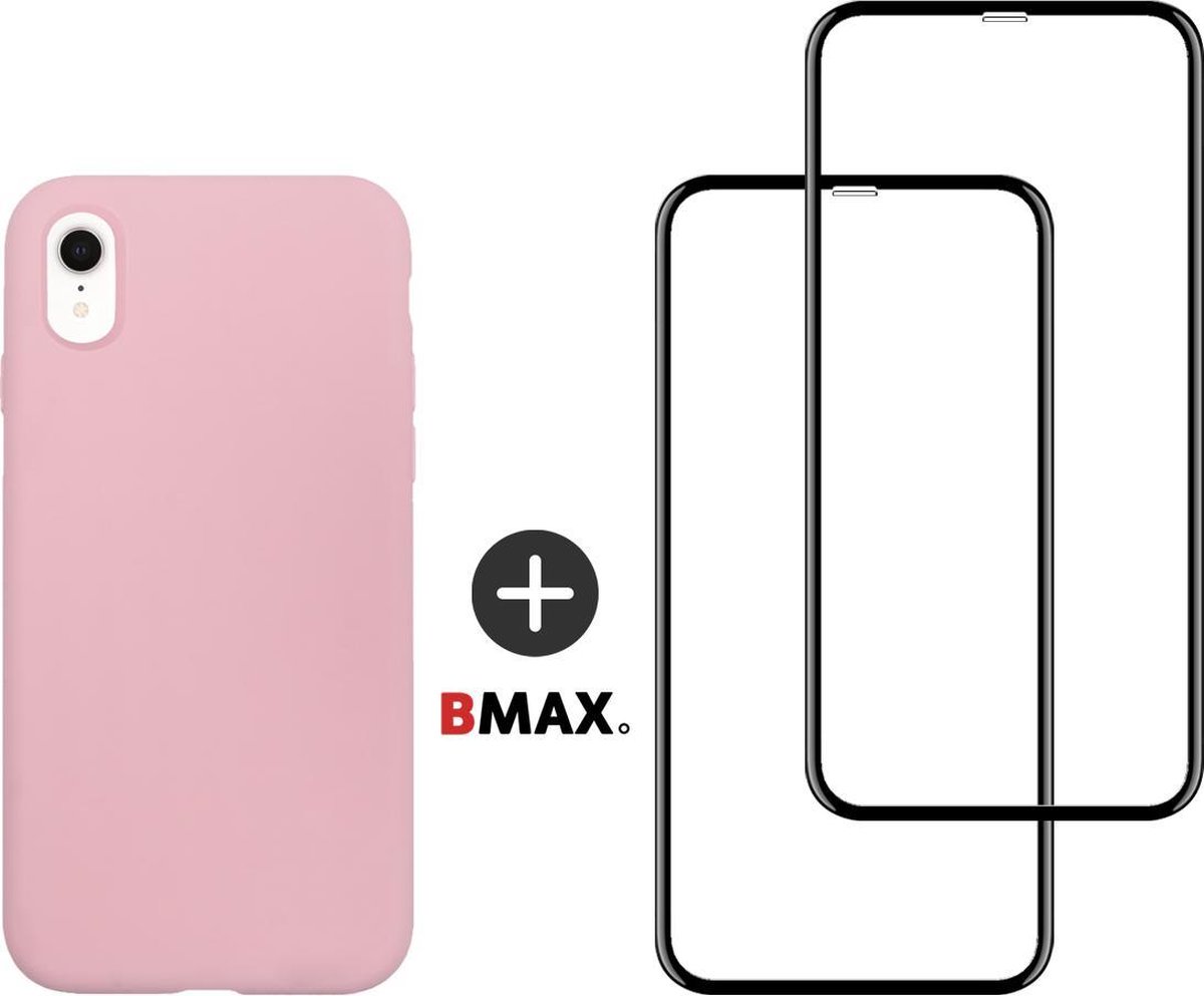 BMAX Telefoonhoesje voor iPhone XR - Siliconen hardcase hoesje lichtroze - Met 2 screenprotectors full cover