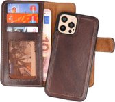 DiLedro - Ultra thin Uitneembare 2in1 echt leer iPhone 12 Mini Hoesje - Medium Brown