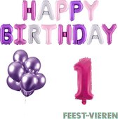 1 jaar Verjaardag Versiering Ballon Pakket Pastel & Roze