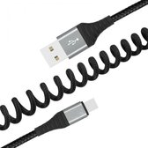 Phreeze USB naar 8-Pin Oplaadkabel - Uitrekbaar tot 1,5 Meter - Krulsnoer - 2.4A Snelladen - Geschikt voor iPhone en iPad met Lightning Poort