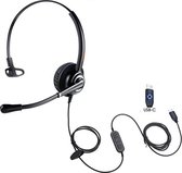 headset met microfoon - USB-C-Koptelefoon, 1 oor over-ear, USB Type-C-headset met ruisonderdrukking, microfoon for pc, laptop, lablet, Mobiele Telefoon, for Skype, Teams, Zoom Chat, for Googl
