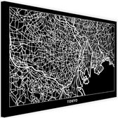 Schilderij Map van Tokyo, 2 maten, zwart-wit, Premium print