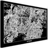 Schilderij Map van Athene, Athens, 2 maten, zwart-wit, Premium print