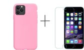 iPhone 11 pro hoesje roze - iPhone 11 pro siliconen case - hoesje Apple iPhone 11 pro roze – iPhone 11 pro hoesjes cover hoes - telefoonhoes iPhone 11 pro - 1x screenprotector iPho