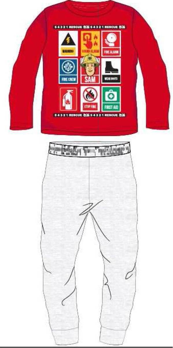 Brandweerman Sam pyjama - maat 128 - rood met grijs - Sam pyjamaset