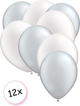 Premium Quality Ballonnen Zilver & Wit 12 stuks 30 cm